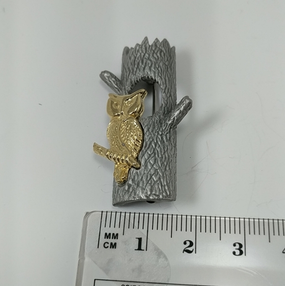 🇨🇦 Mid 1990s Pewter and Vermeil Owl Brooch - Picture 3 of 4